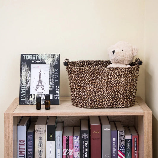 Brown Oval Seagrass Storage Basket For Home Organization