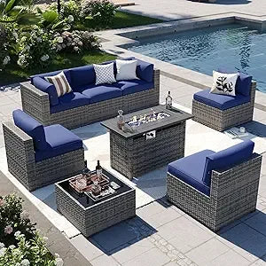 8-Piece Wicker Patio Furniture Set with Firepit Table