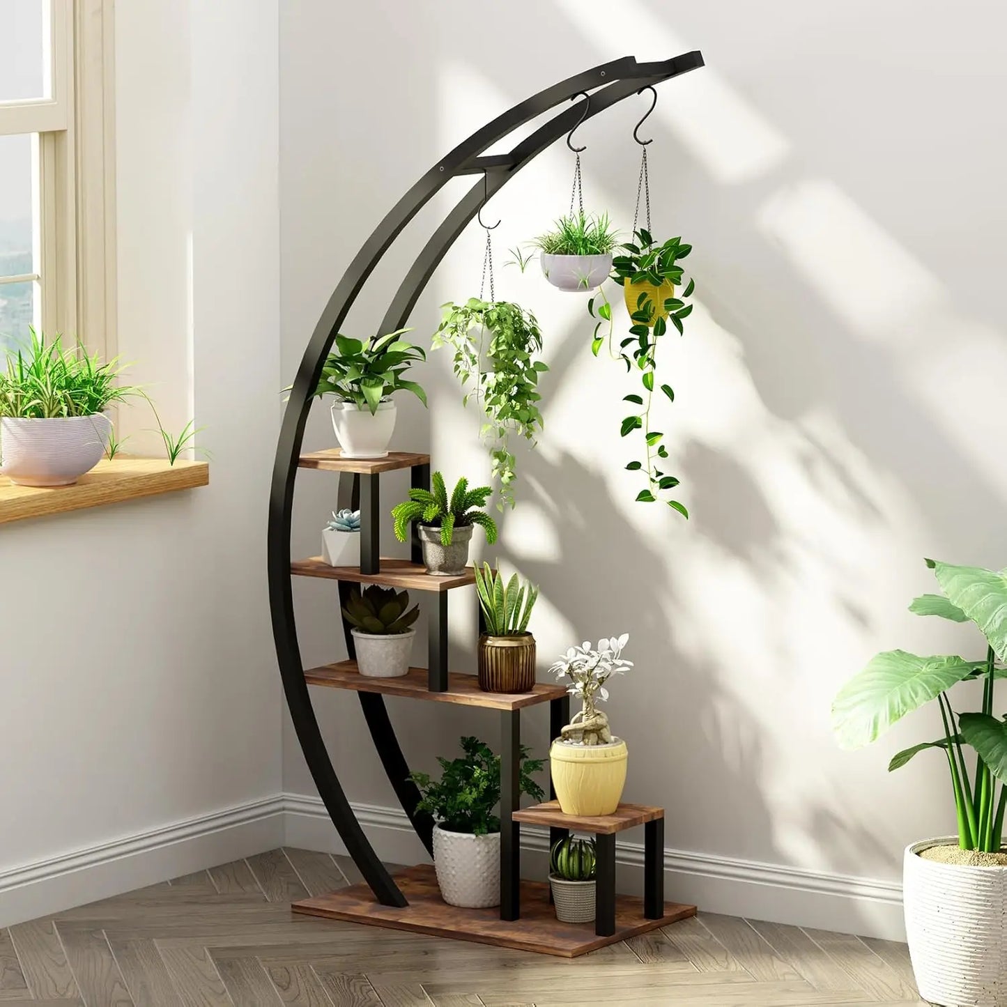 5-Tier Metal Plant Stand Set for Indoor Garden