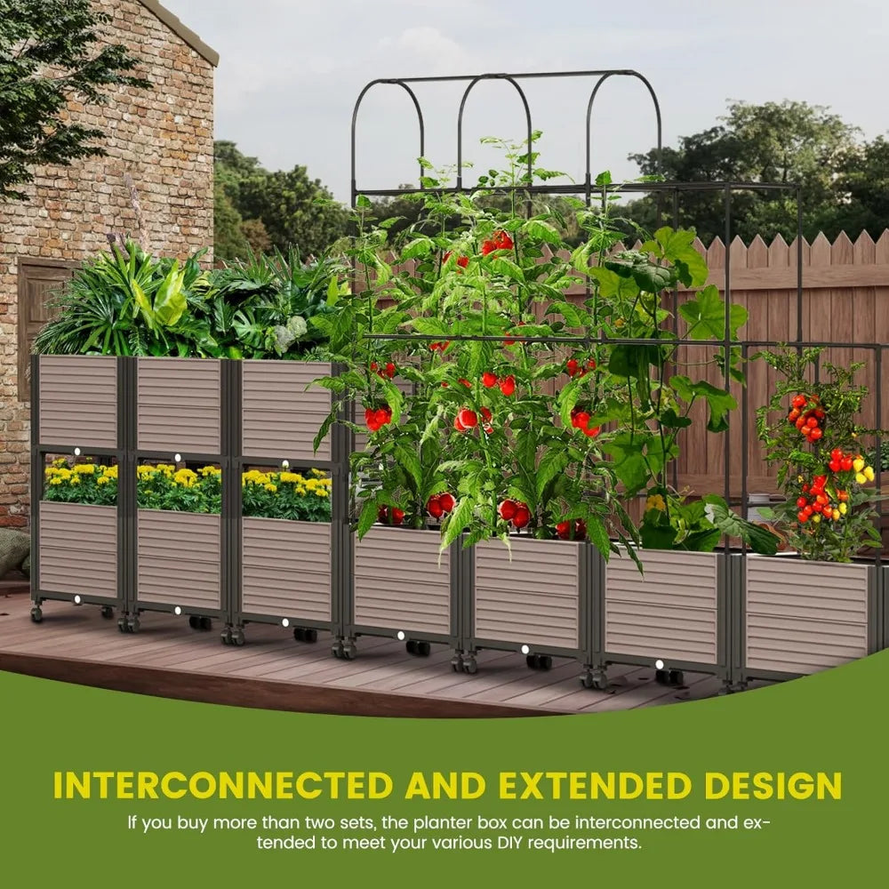 Raised Garden Bed Planter Box with Self-Watering Trellis