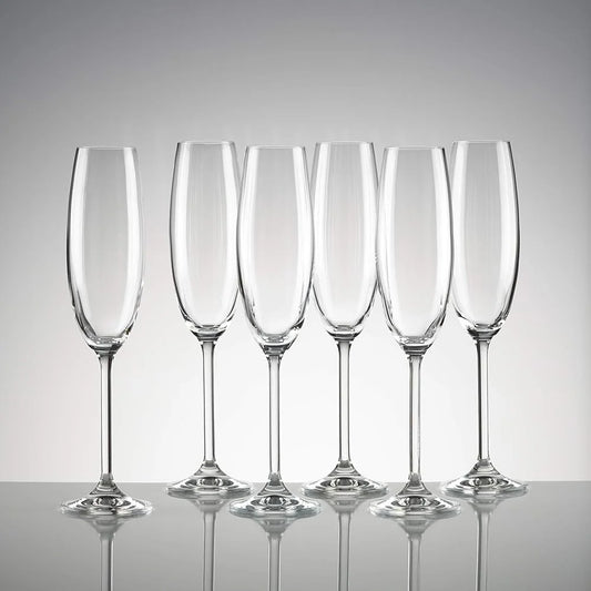 Champagne Flute Set of 6 Break Resistant Glasses 8oz Clear