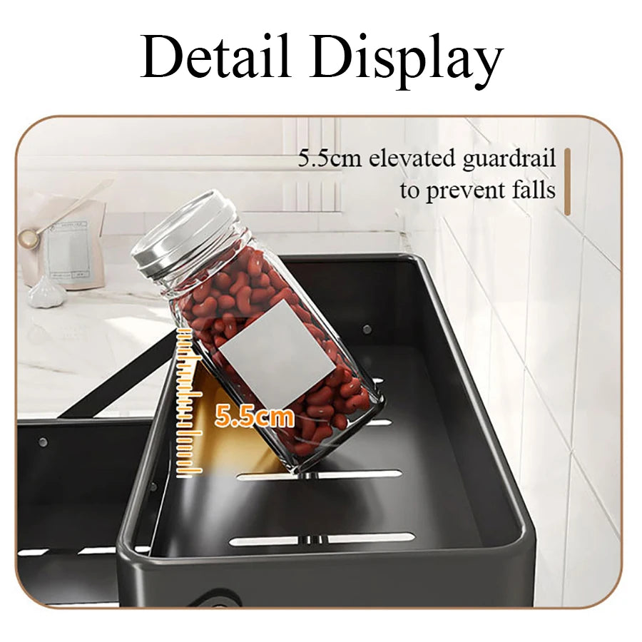 3 Layer Carbon Steel Kitchen Spice Rack Adjustable Height