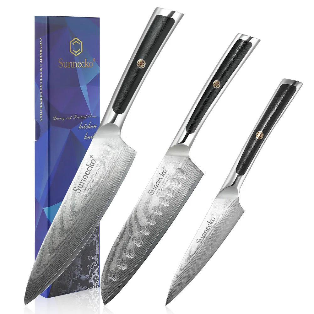 Sunnecko Damascus Chef Knife Set VG10 73 Layer Blades