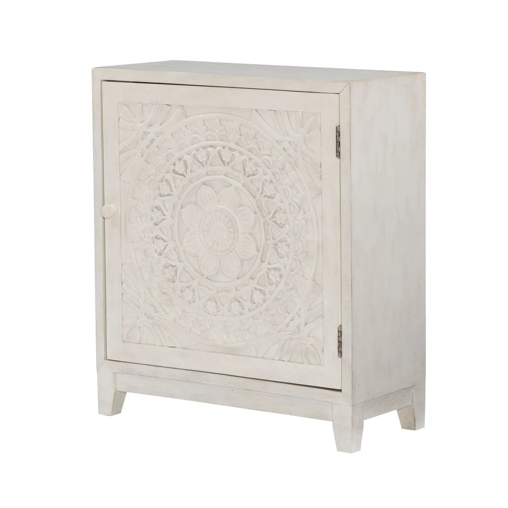 Modern Rustic Cabinet With Resin Medallion Door Fixed Shelf