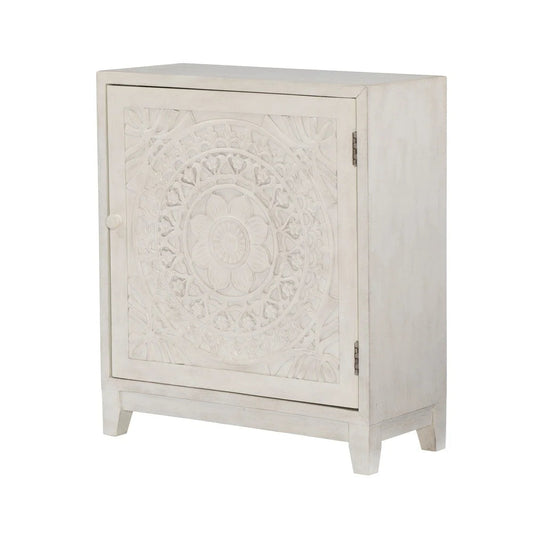 Modern Rustic Cabinet With Resin Medallion Door Fixed Shelf