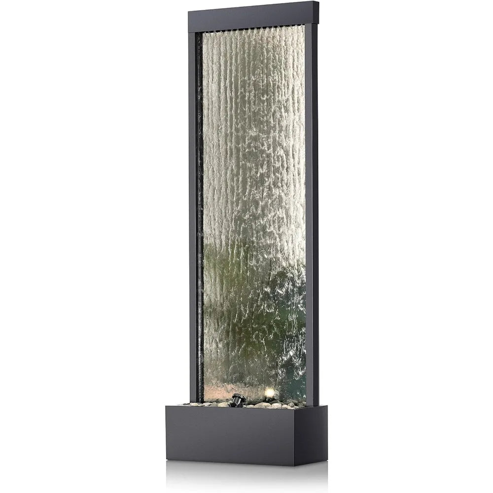 Mirror Waterfall Fountain With Stones And Lights Zen Decor