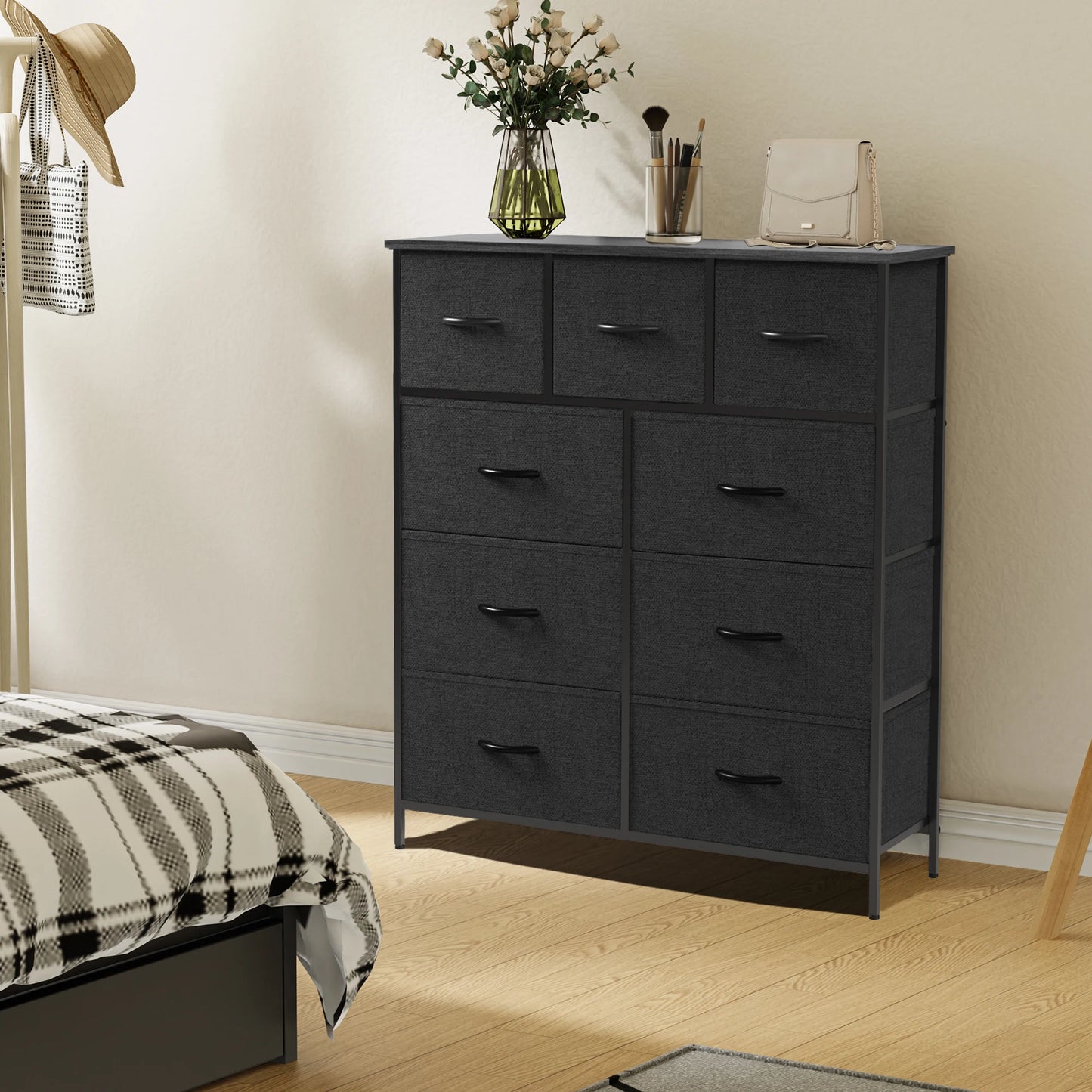 JHK Modern Dresser With 9 Fabric Drawers For Organized Storage
