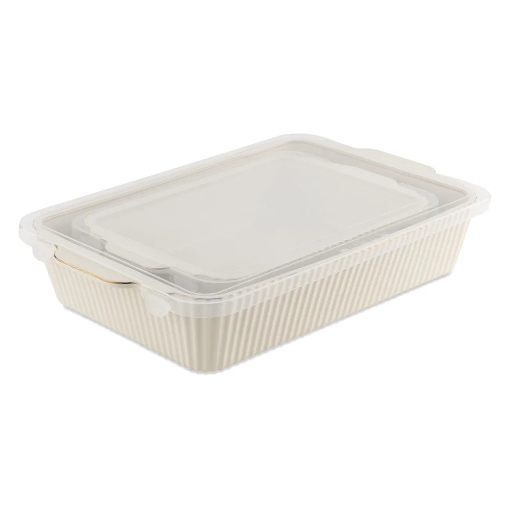 2 Piece Ribbed Baking Dish Set With Lids Microwave Safe