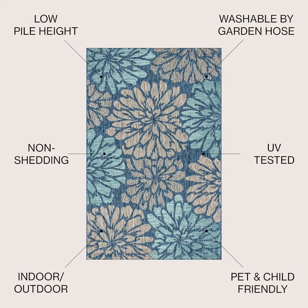 Zinnia Modern Floral Textured Weave Indoor Outdoor Area Rug