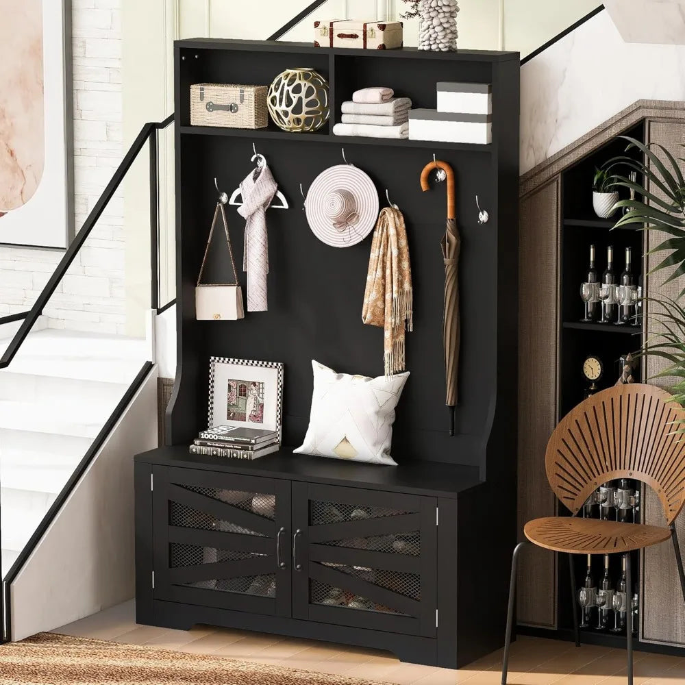 Modern Hall Tree With Bench Coat Rack And Storage Unit