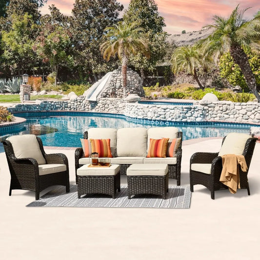 Modern 5-Piece Patio Wicker Furniture Set with Comfy Cushions