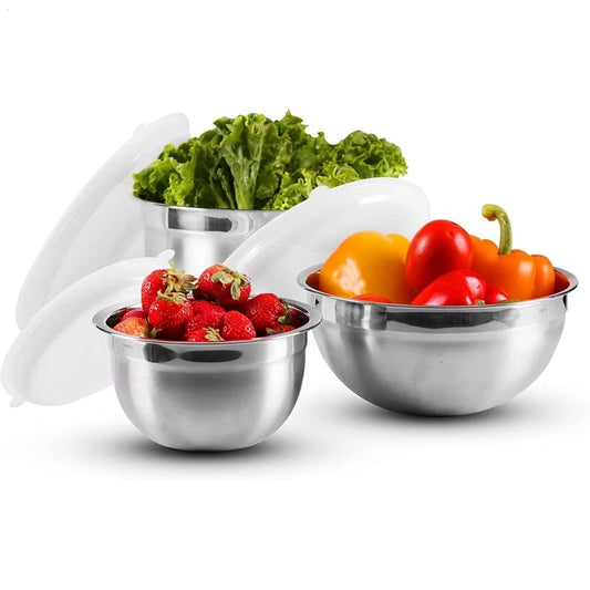 Stainless Steel Mixing Bowls Set With Lids Nesting Stackable