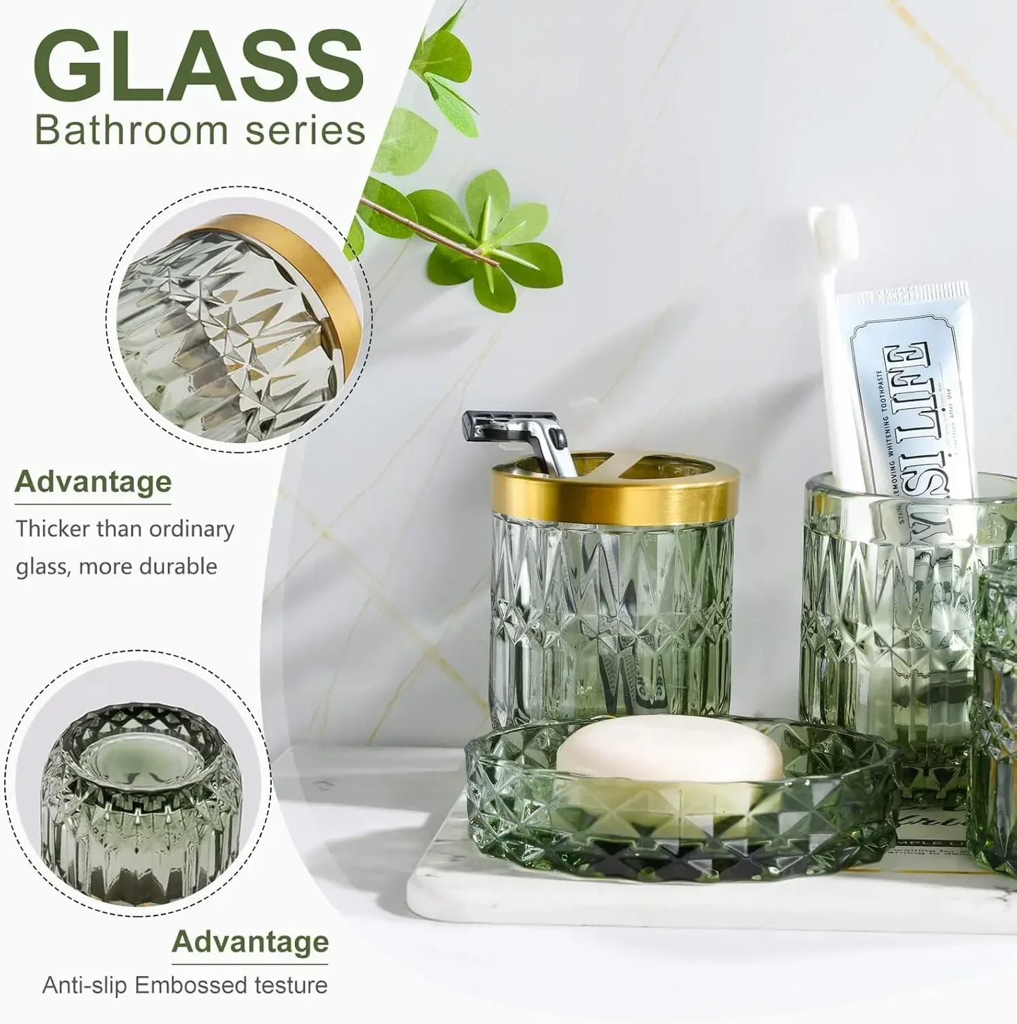 Clear Glass Bathroom Accessory Set for Modern Countertop Decor