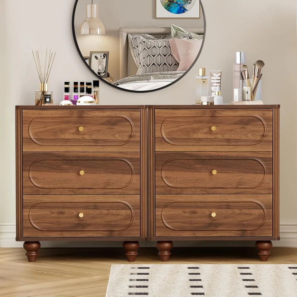 Set Of 2 Fluted Walnut Bedroom Dressers Mid Century Modern
