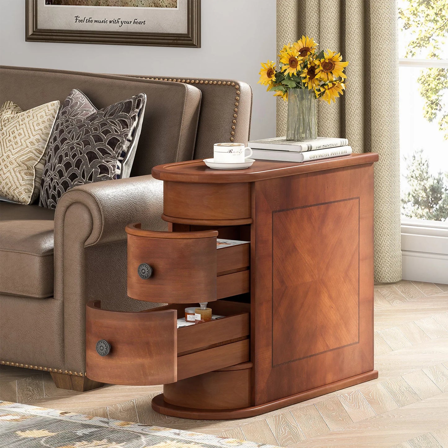 Tribesigns End Table Solid Wood Nightstand With Drawer