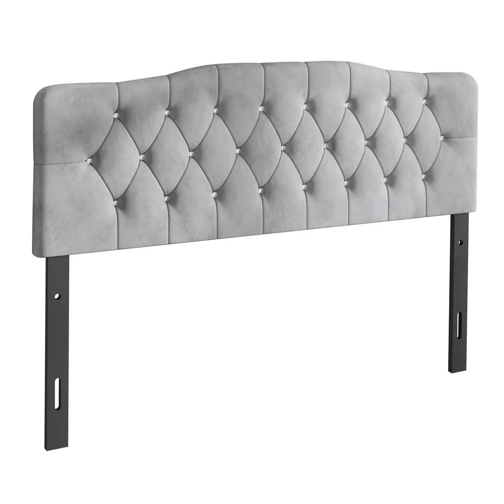 Upholstered Tufted Headboard Silver Velvet Queen Size