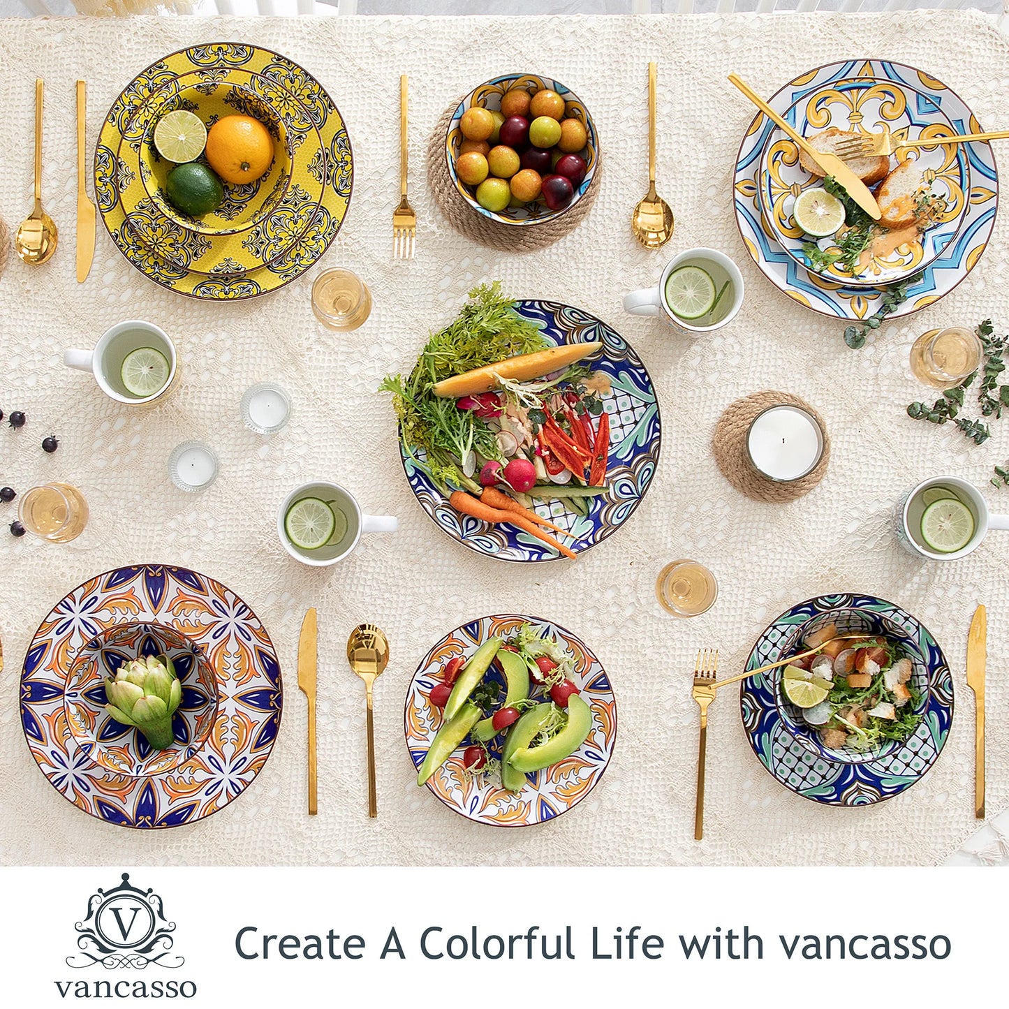 Vancasso Jasmin Pattern Dinnerware Set with Vibrant Colors