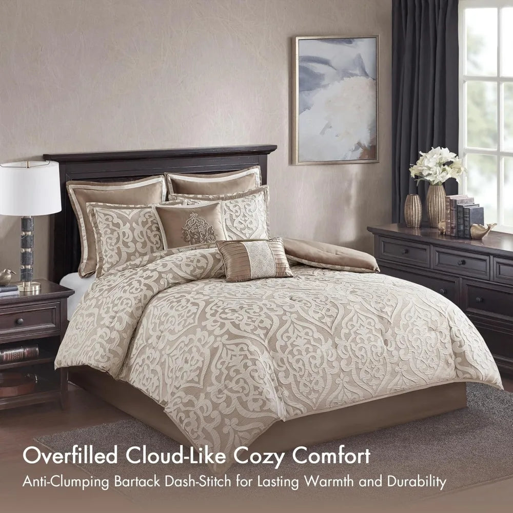 Odette Cozy Comforter Set Jacquard Damask Medallion Bedding