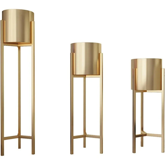 Gold Round Flower Pot Plant Stand Set For Multiple Pots