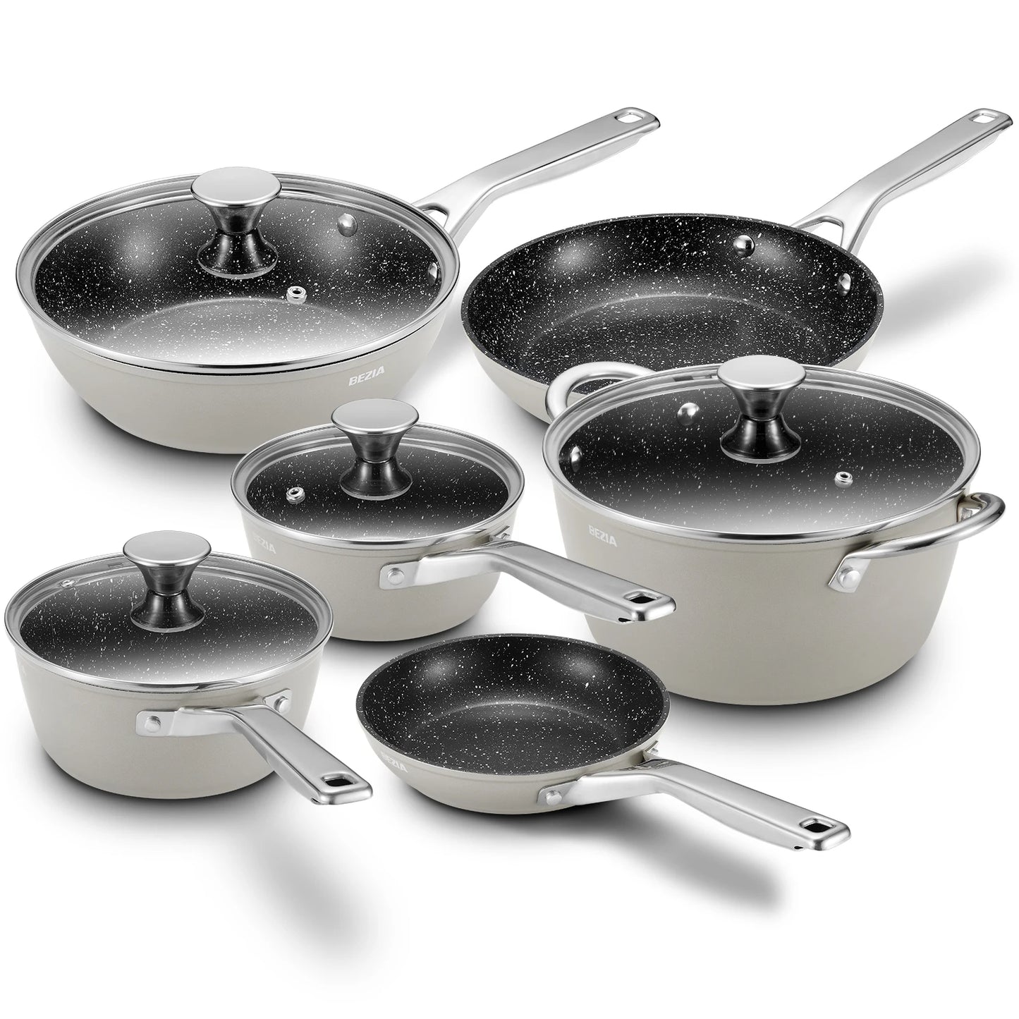 BEZIA 10 Piece Induction Cookware Nonstick Pots And Pans