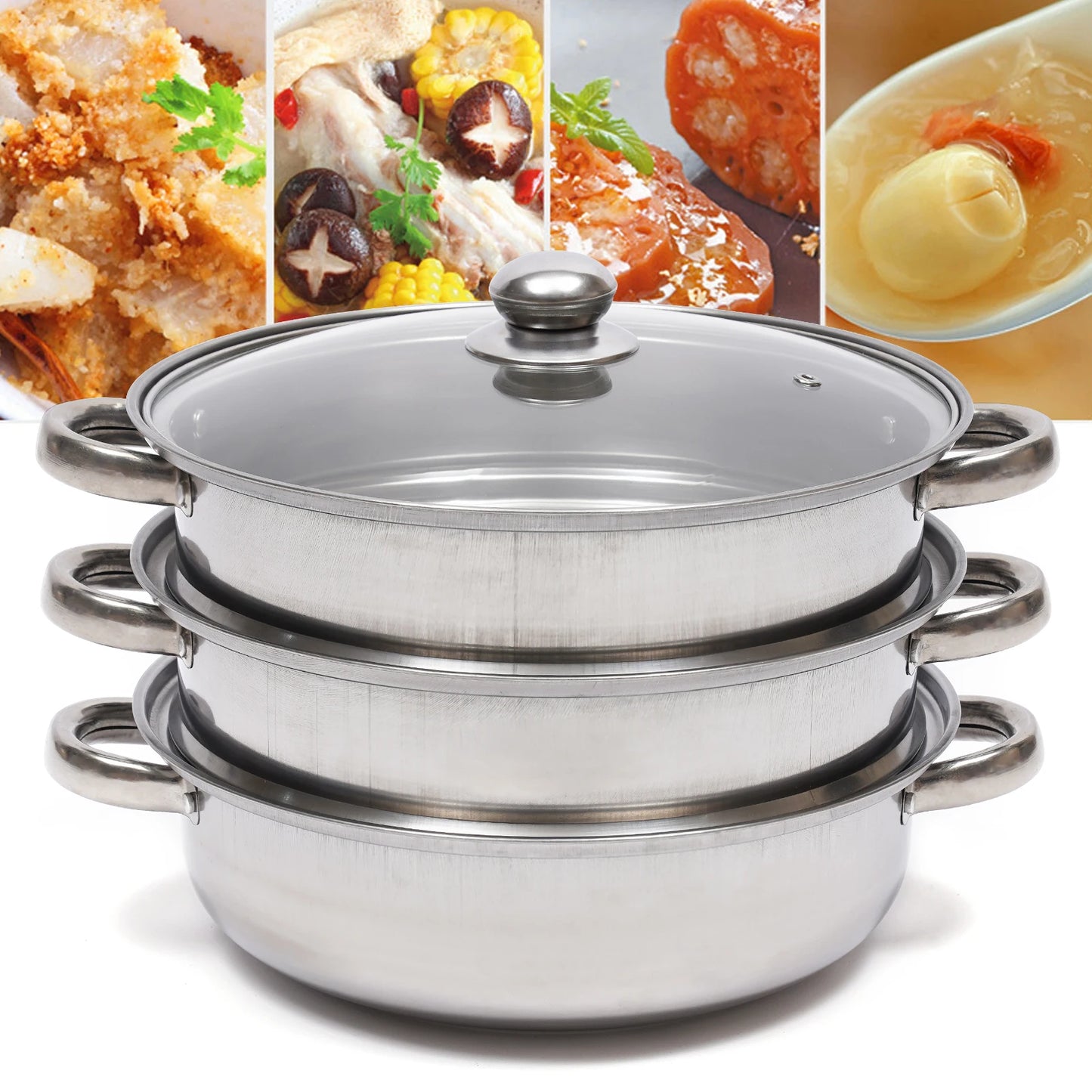 28CM Stainless Steel Multifunction 3 Tier Steam Cooker