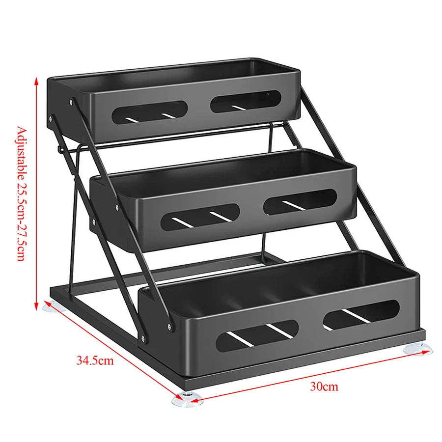 3 Layer Carbon Steel Kitchen Spice Rack Adjustable Height