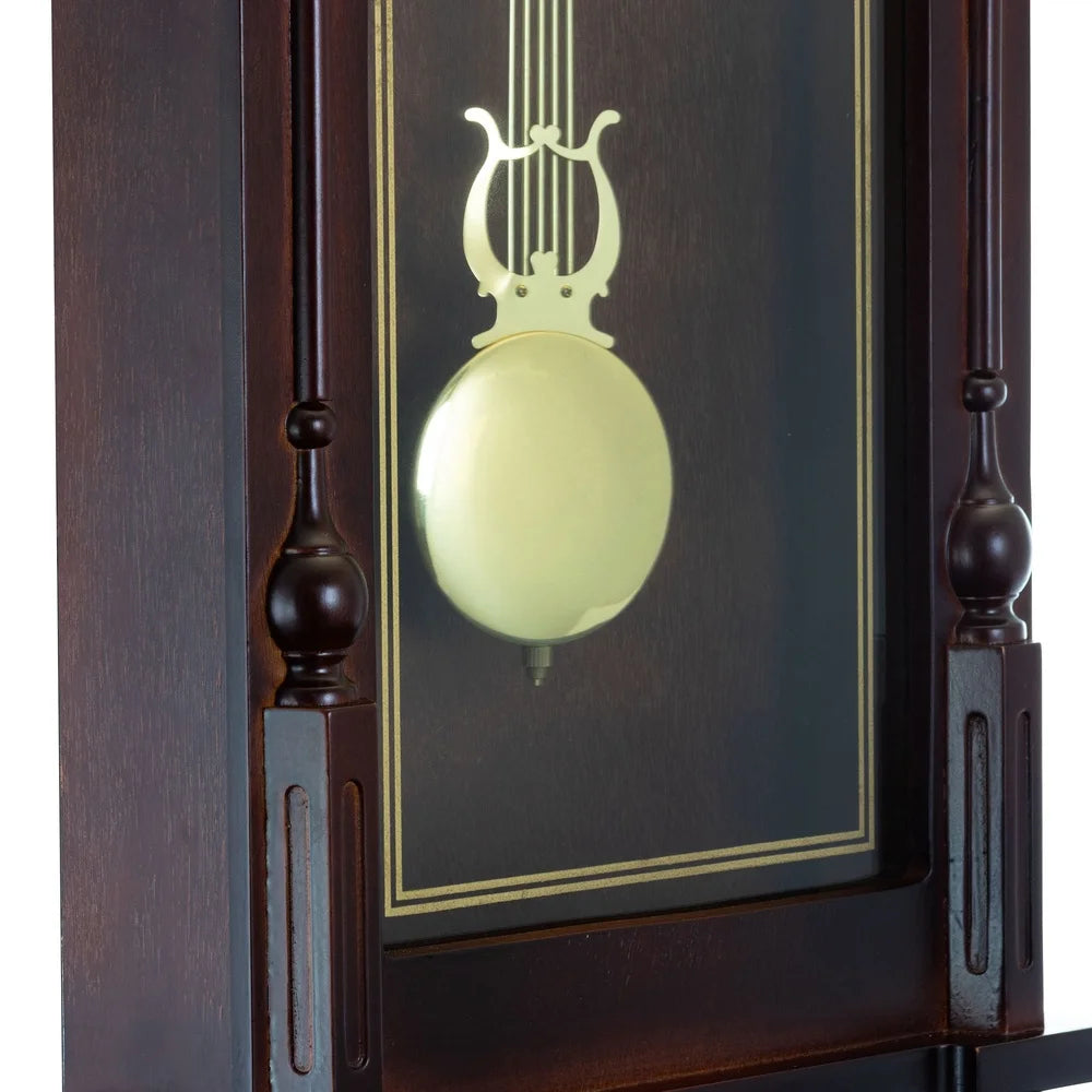 Antique Mahogany Wall Clock Chiming Roman Numerals Pendulum