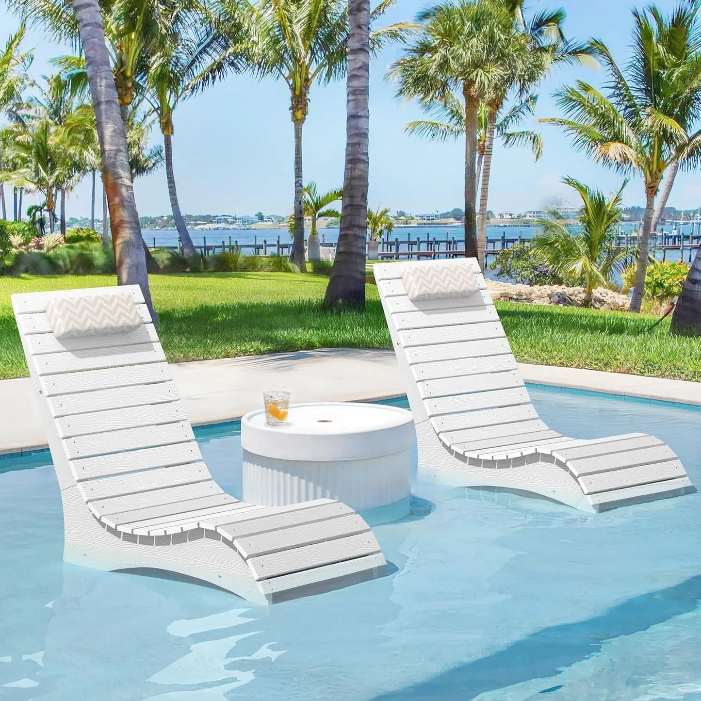 HDPS Pool Lounge Chairs Set of 2 with Headrests for Pools