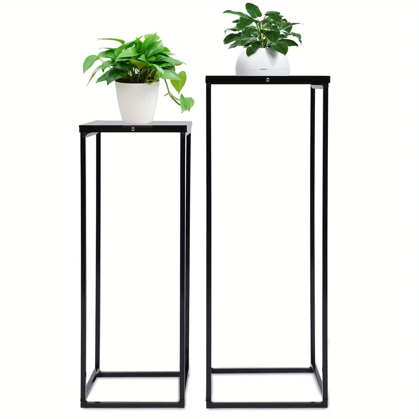 Two Pack Metal Plant Stand Square Rack for Home Garden Black