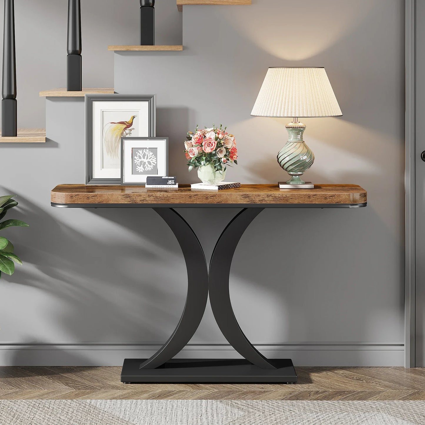 Tribesigns Industrial Console Table Geometric Iron Base