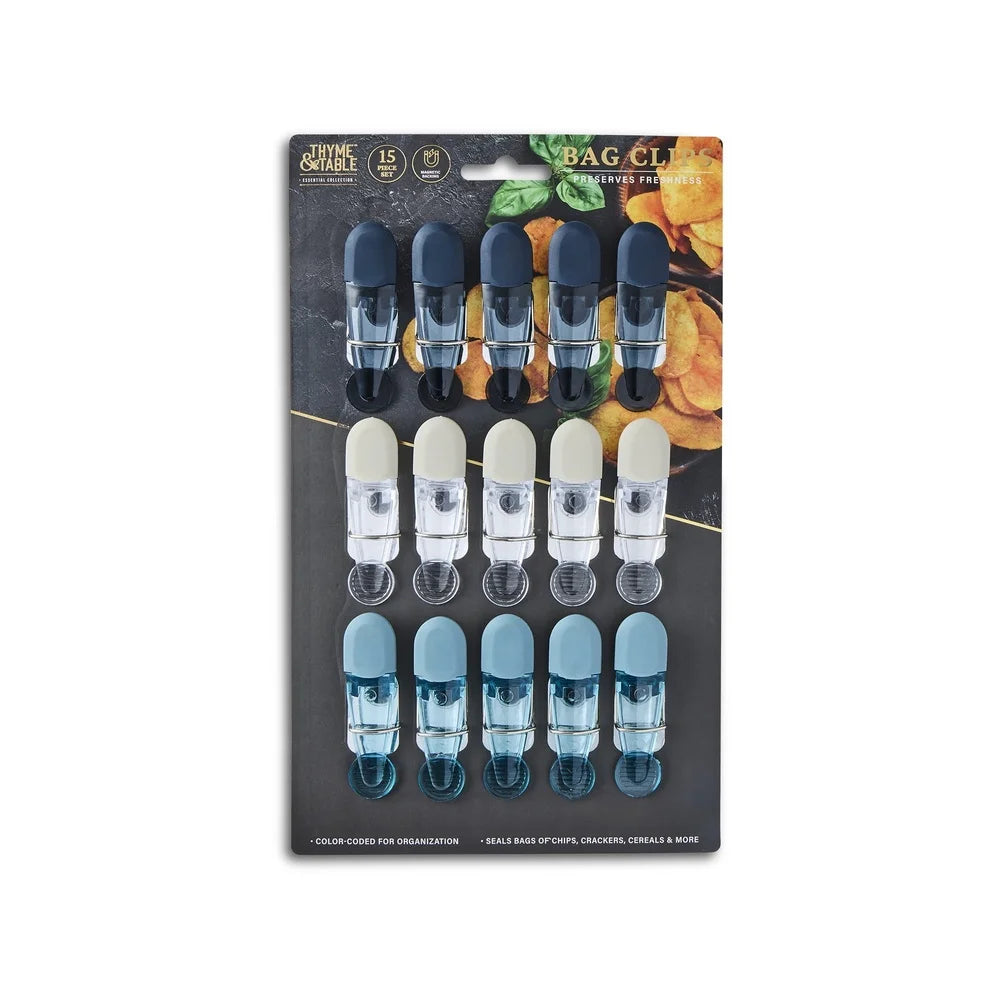 15 Piece Magnetic Bag Clip Set Color Coded Clips Fridge