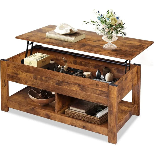 Coffee Table 47 Inch Lift Top Hidden Storage Shelves