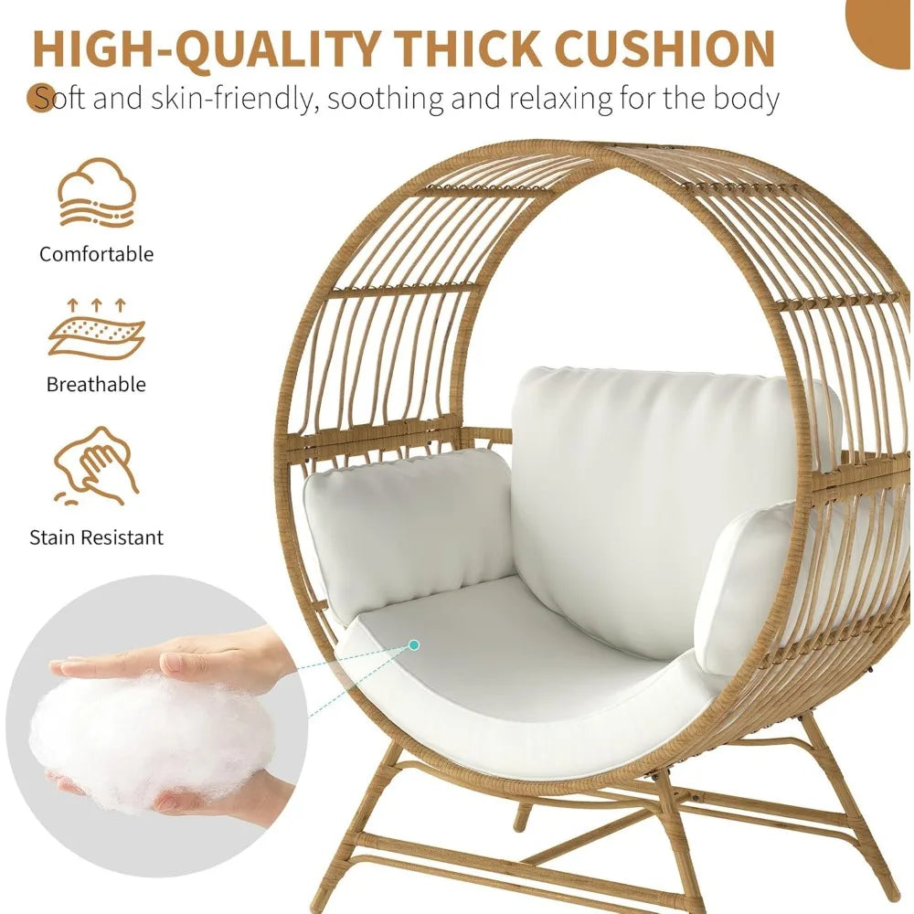 Oversized Rattan Egg Chair with Thick Cushion for Ultimate Comfort