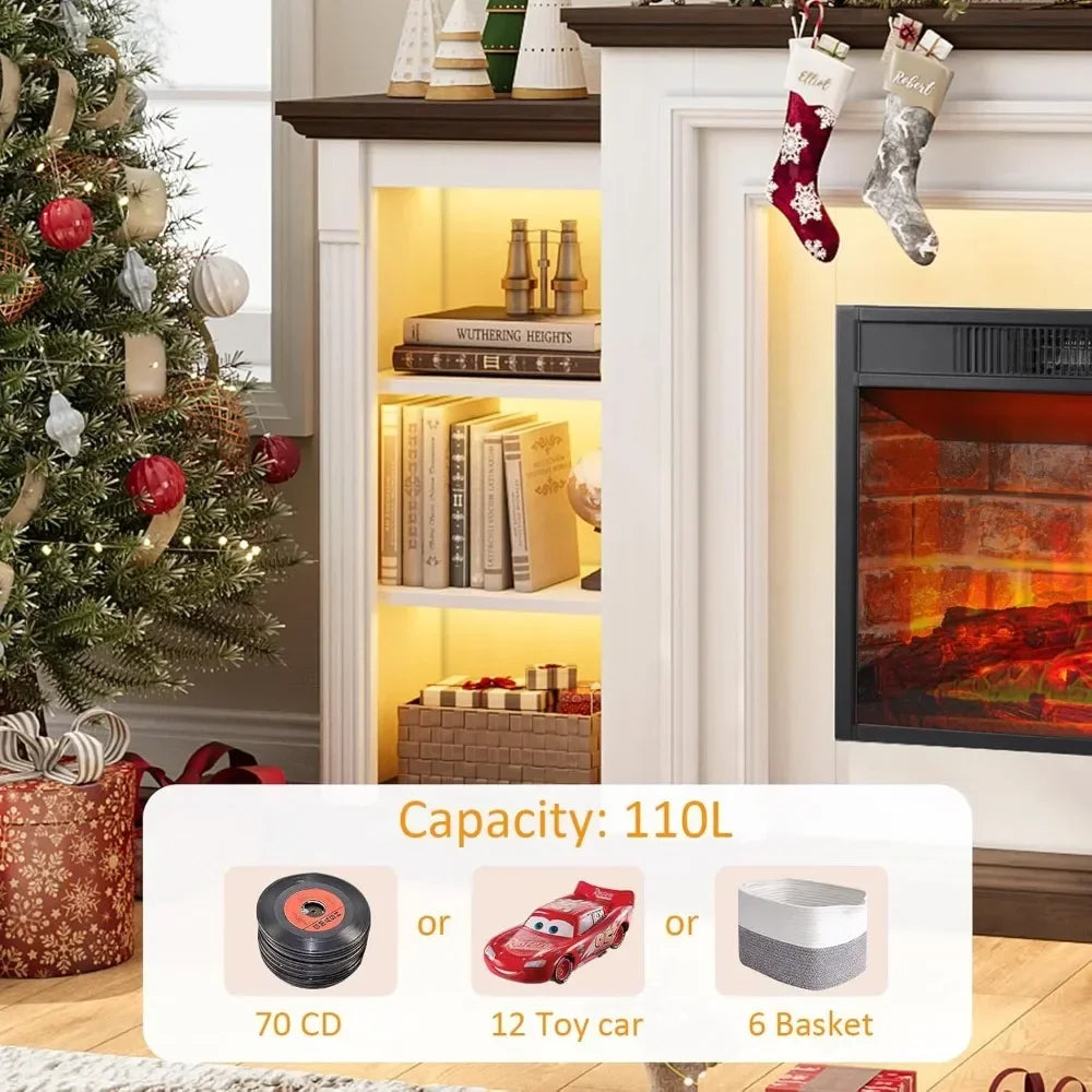 72 Inch LED Electric Fireplace Mantel TV Stand 80 Inch TV