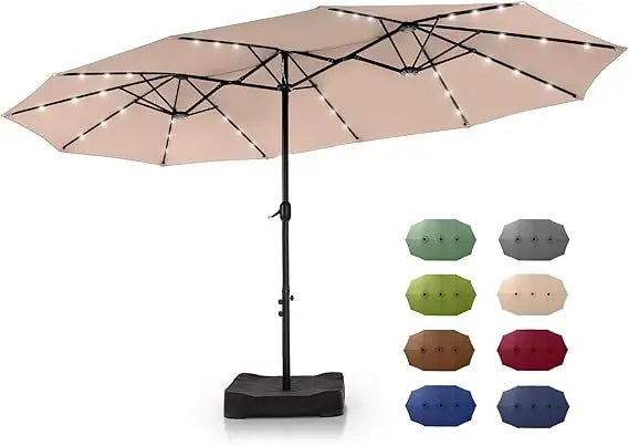 Patio Rectangular Umbrella With Solar Lights And Base