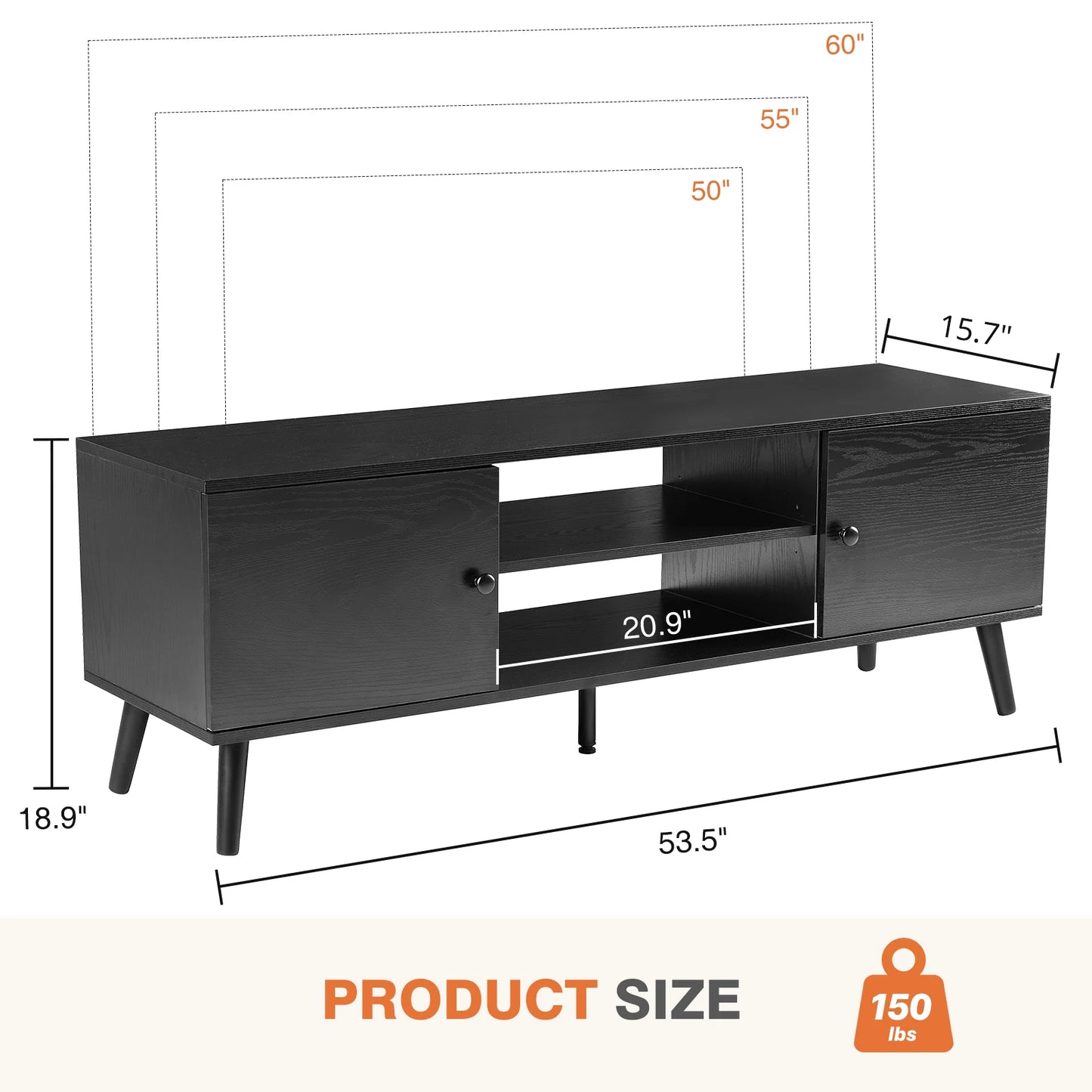 JHK Wooden Fireplace TV Stand for 60 Inch TVs with Adjustable Shelves