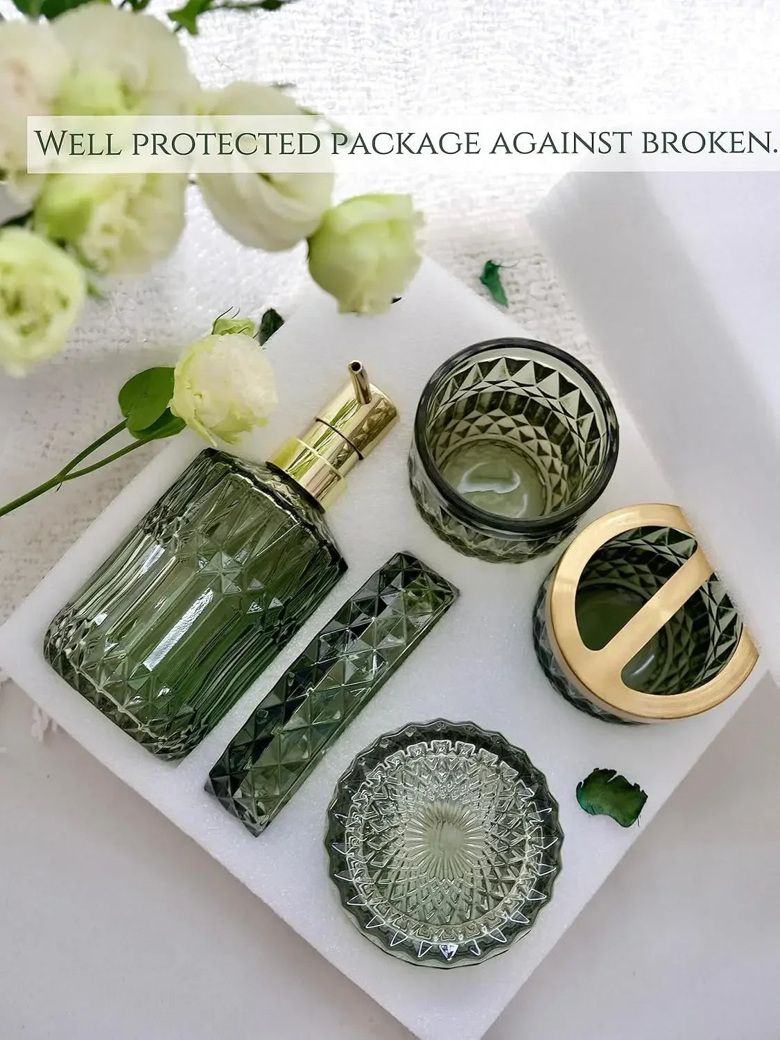 Clear Glass Bathroom Accessory Set for Modern Countertop Decor