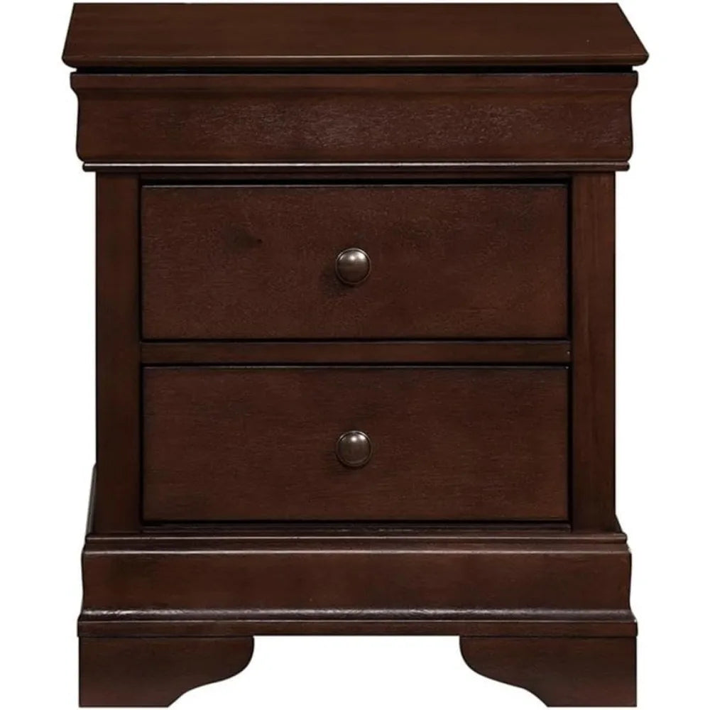 Row Set of 2 Wood Nightstands with 3 Drawers Brown Cherry