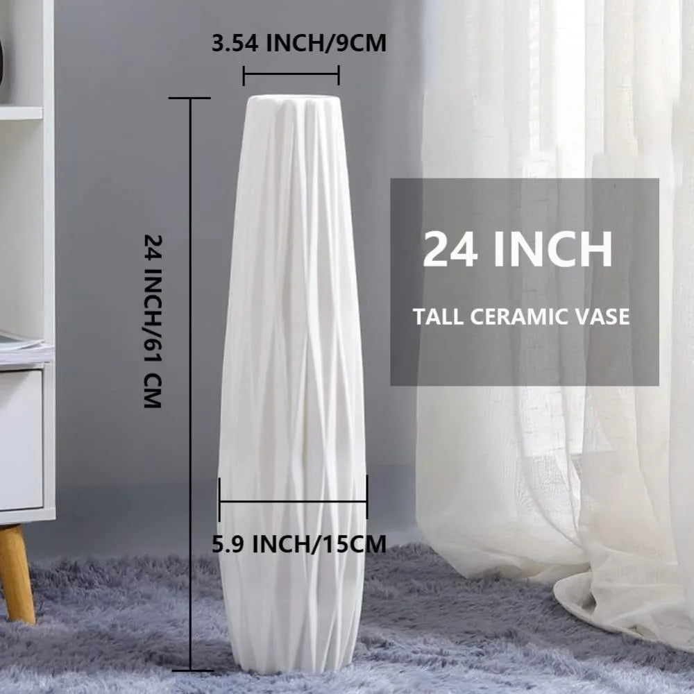 White Tall Floor Vase 24 Inch Ceramic Large Decorative Vase