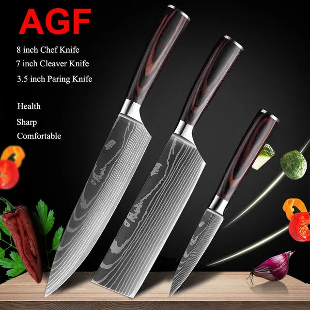 Ruiguan Damascus Chef Knife Set Santoku Kitchen Knives