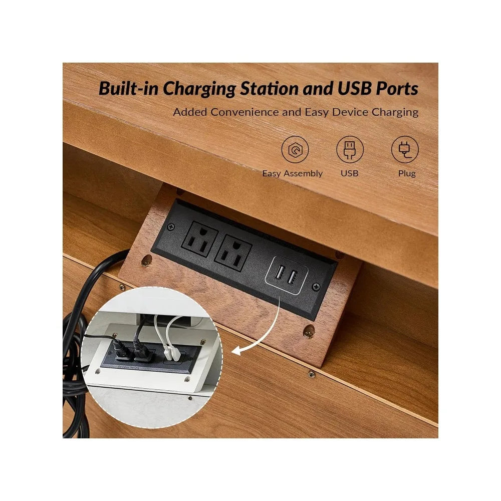 Acorn Farmhouse 3 Drawer Nightstand With Charging Station