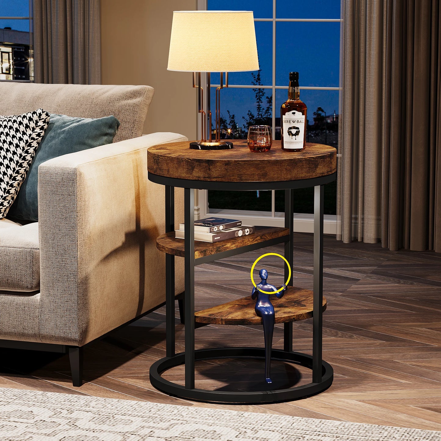 Tribesigns Round End Table 3 Shelf Wood Side Table Compact