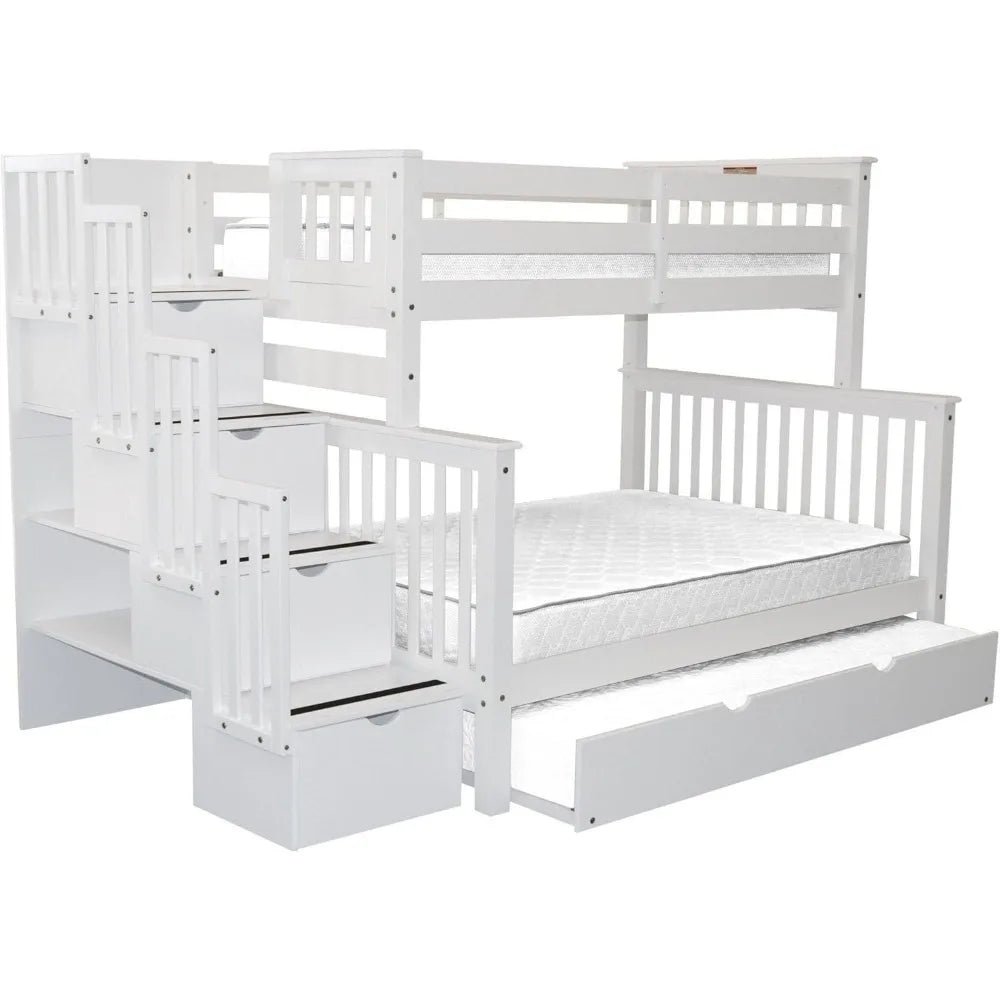 Stairway Bunk Bed Twin Over Full With 4 Drawers White