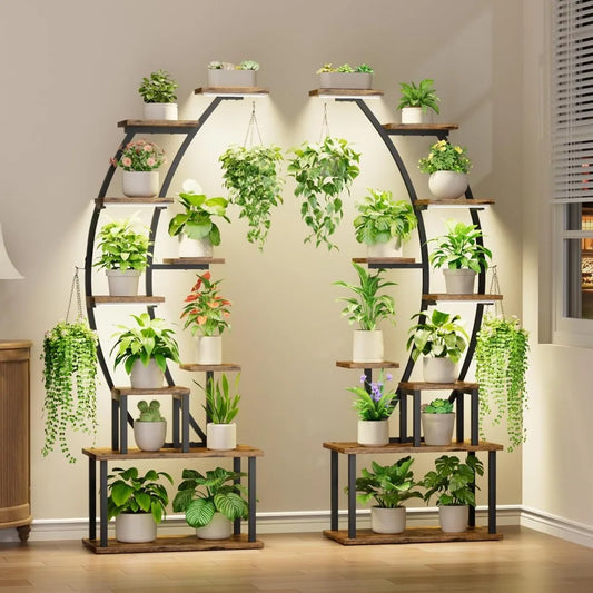 Indoor Plant Stand with Grow Lights and 9 Tiers for Large Plants