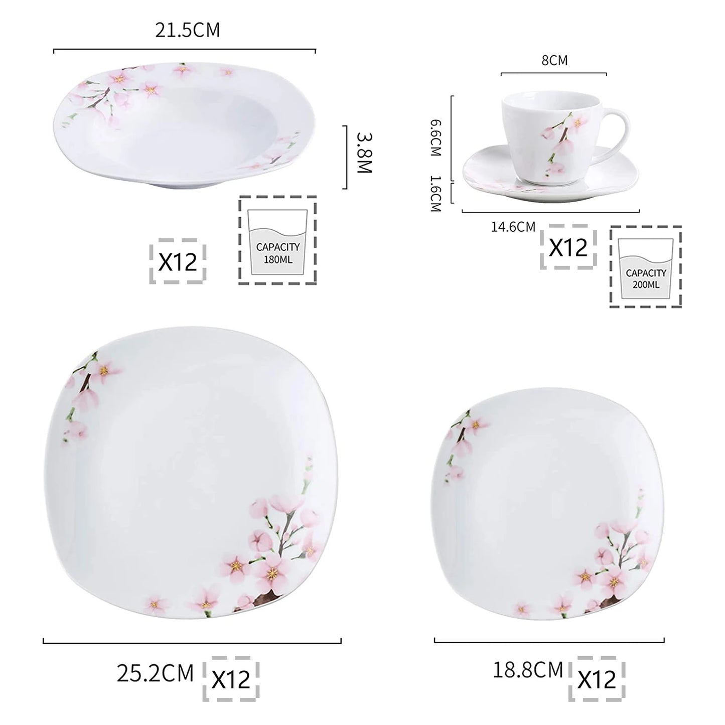 Malacas Annie Porcelain Dinnerware Set Plates Cups Saucers
