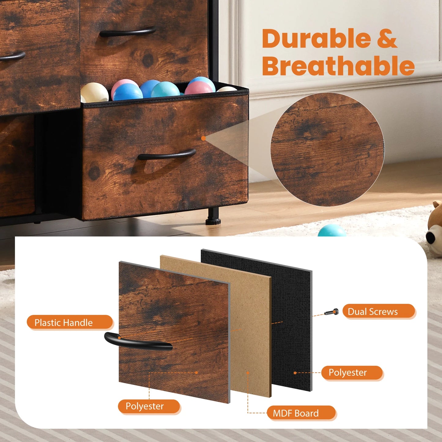 JHK Modern Dresser With 9 Fabric Drawers For Organized Storage