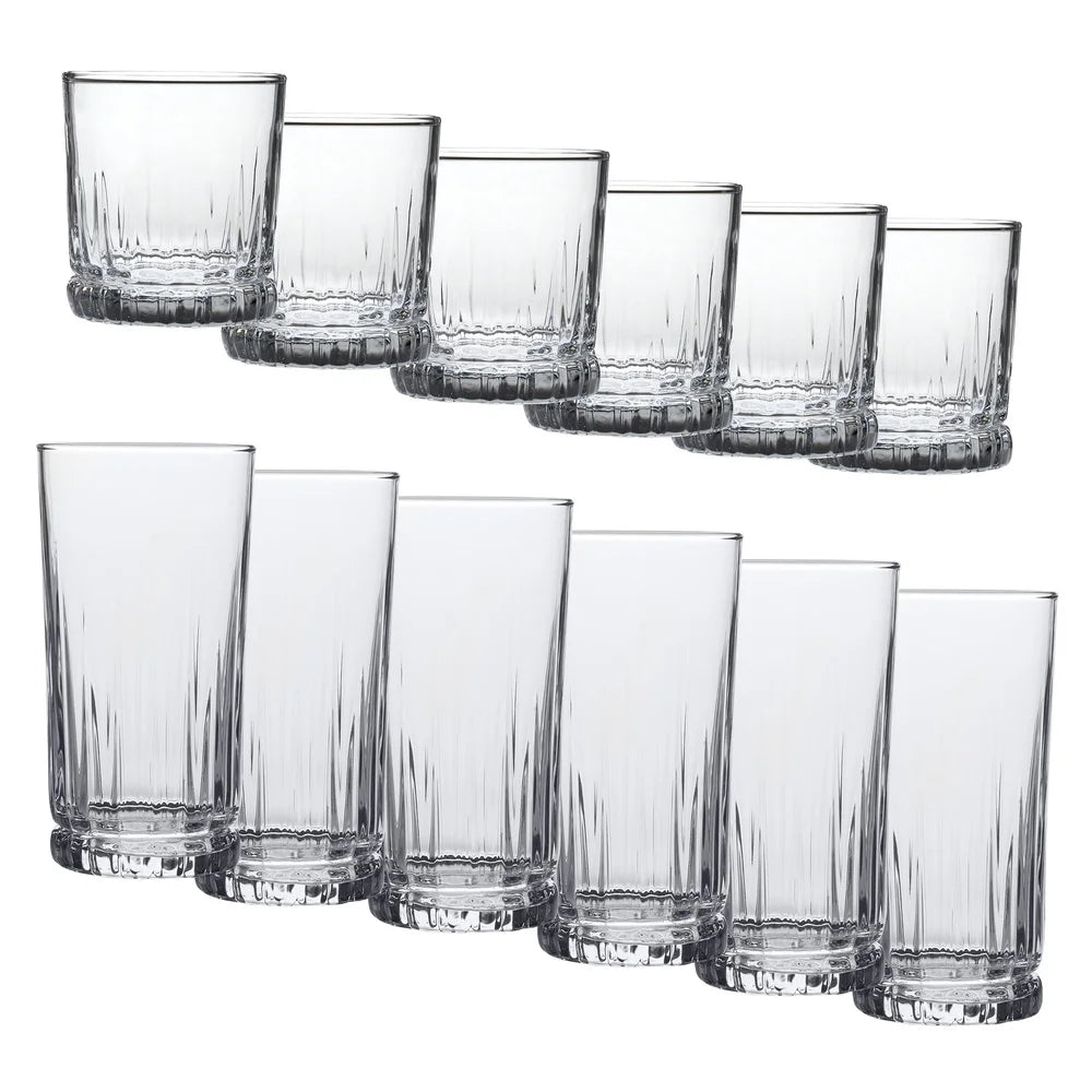 12 Piece Glass Set Rocks and Tea Glasses Dishwasher Safe