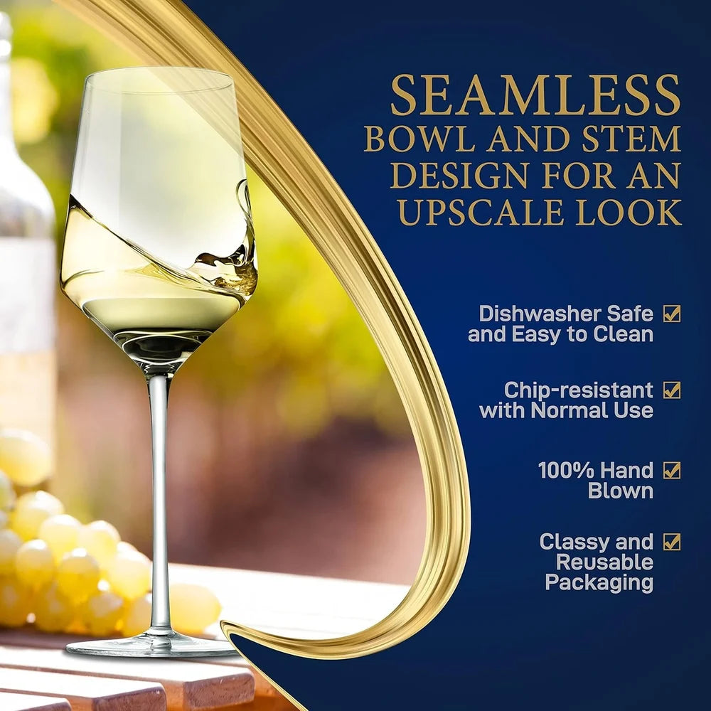 Elegant Crystal Wine Glass Set 2 Lead Free Stemless 7oz