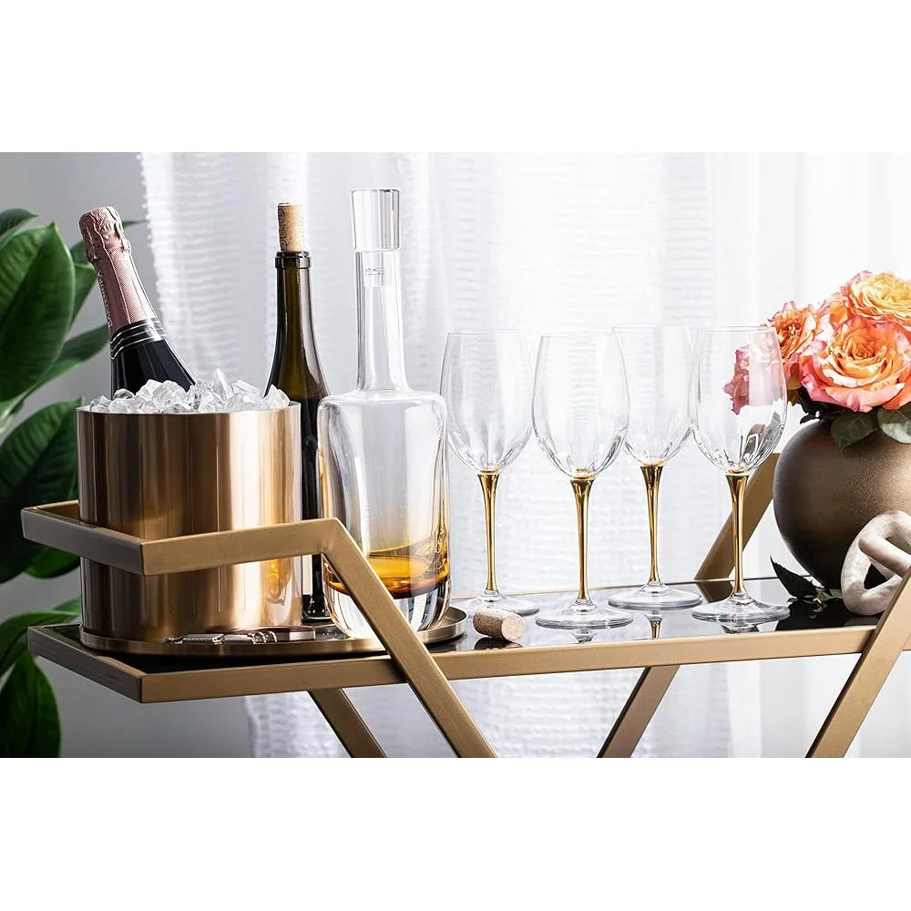 Lead Free Crystal Goblets Elegant Gold Stem Set of 6