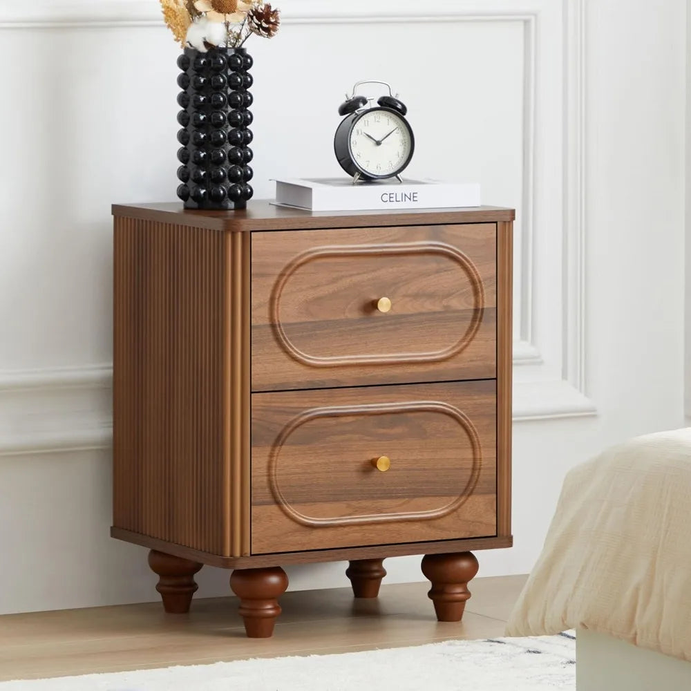 2 Drawer Fluted Nightstand Set Of 2 Mid Century Modern